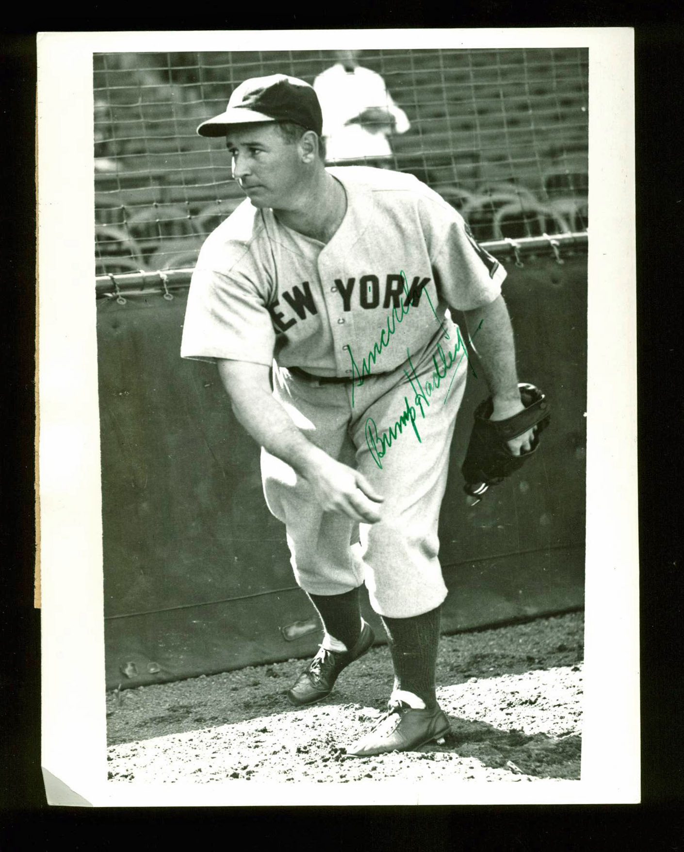 199.99 Yankees Bump Hadley "Sincerely" Authentic Signed 6x8 B&W